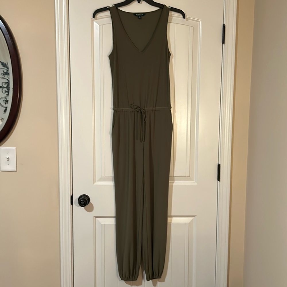 RALPH LAUREN Women’s Olive Green Pocketed Scoop Neck Jumpsuit - Size XS - Picture 3 of 8